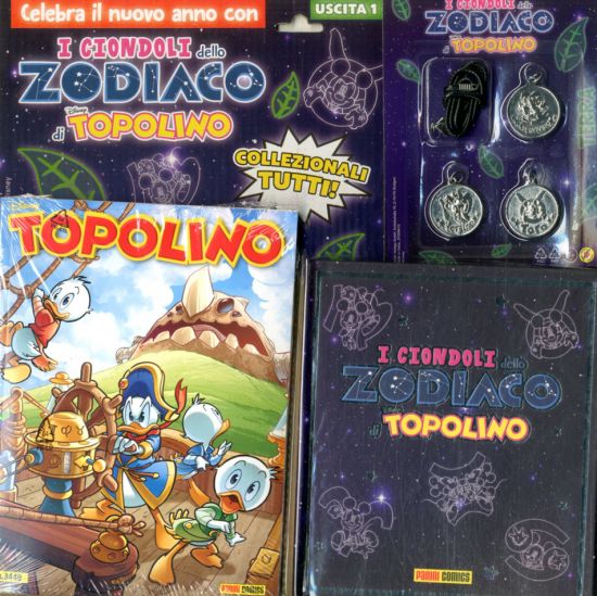 TOPOLINO LIBRETTO 3449/3452 + 12 CIONDOLI ZODIACO TERRA - FUOCO- ACQUA - ARIA USCITA 1/4 COMPLETA