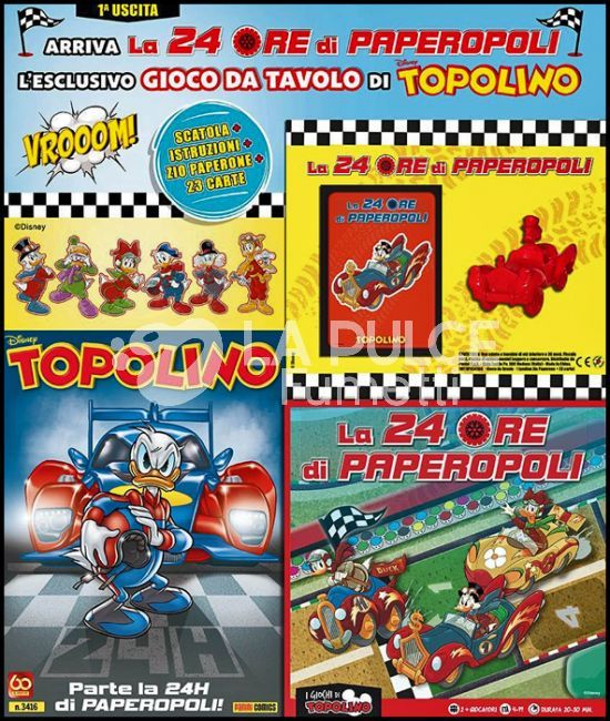TOPOLINO  GIOCO DA TAVOLO DI TOPOLINO - LA 24 ORE DI PAPEROPOLI - 1A/5A USCITA (DI 5) COMPLETO  ( TOPOLINO 3416/3418+ZIO POAPERONE 35+ PAPERINO 492 )