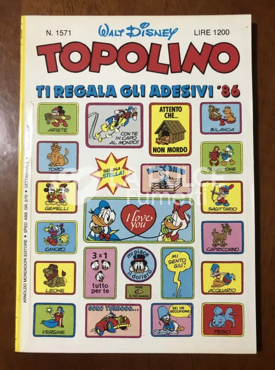 TOPOLINO LIBRETTO #  1571 + ADESIVI IN COPERTINA MANCANO 5 ADESIVI