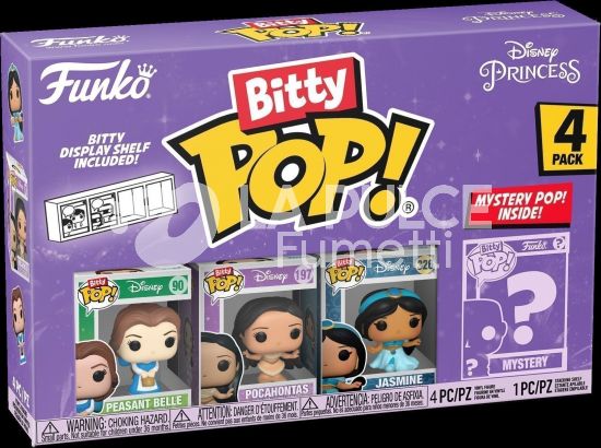 DISNEY PRINCESS: PEASANT BELLE #    90 + POCAHONTAS #   197 + JASMINE #   326 + MYSTERY POP! - 4 PACK - BITTY POP