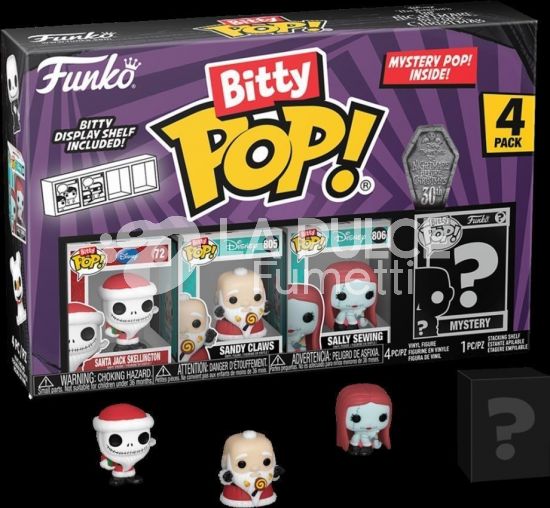 TIM BURTON'S THE NIGHTMARE BEFORE CHRISTMAS: SANTA JACK SKELLINGTON #    72 + SANDY CLAWS #   805 + SALLY SEWING #   806 + MYSTERY POP! - 4 PACK - BITTY POP