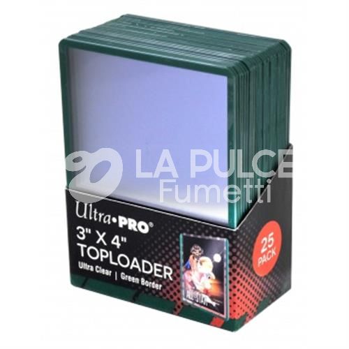 CARD SLEEVES : BUSTINE PROTETTIVE 25 TOPLOADER & CARD SLEEVES 3" X 4" - TOPLOADER ULTRA CLEAR GREEN BORDER