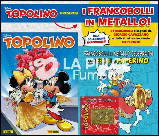 TOPOLINO LIBRETTO 3382/3385 + 7 FRANCOBOLLI (DI 8) IN METALLO 85 ANNI PAPERINO+ RACCOGLITORE BLISTERATI ( MANCA FRANCOBOLLO 6 ALLEGATO A SUPER ALMANACCO PAPERINO 484 )