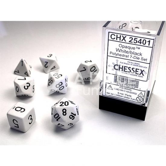 CHX 25401 - SET 7 DADI POLIEDRICI OPACHI - WHITE/BLACK