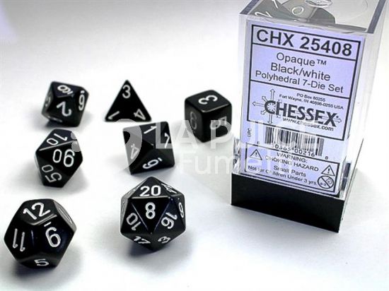 CHX 25408 - SET 7 DADI POLIEDRICI OPACHI - BLACK/WHITE