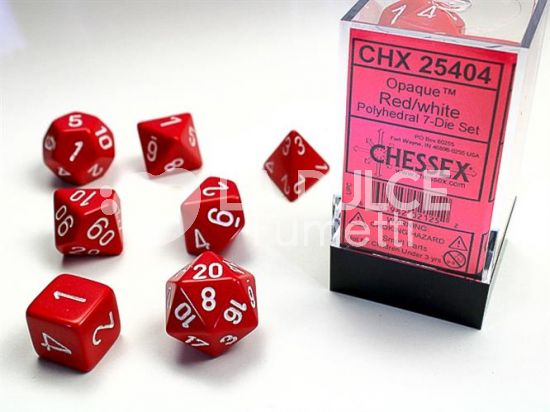 CHX 25404 - SET 7 DADI POLIEDRICI OPACHI - RED/WHITE