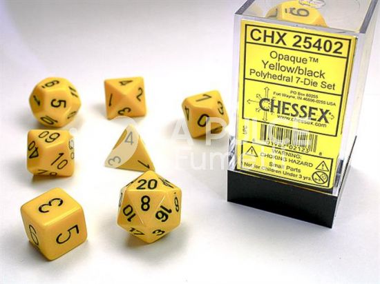 CHX 25402 - SET 7 DADI POLIEDRICI OPACHI - YELLOW/BLACK