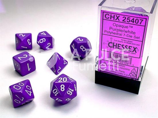 CHX 25407 - SET 7 DADI POLIEDRICI OPACHI - PURPLE/WHITE