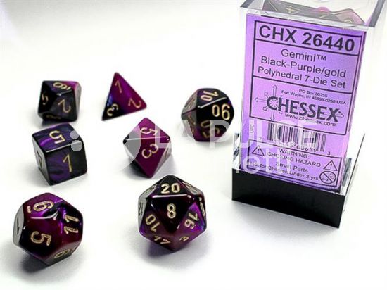 CHX 26440 - SET 7 DADI POLIEDRICI GEMINI - BLACK-PURPLE/GOLD