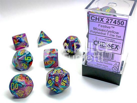 CHX 27450 - SET 7 DADI POLIEDRICI FESTIVE - MOSAIC/YELLOW