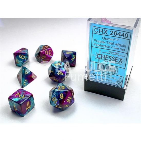 CHX 26449 - SET 7 DADI POLIEDRICI GEMINI - PURPLE-TEAL/GOLD