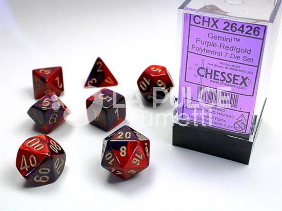 CHX 26426 - SET 7 DADI POLIEDRICI GEMINI - PURPLE-RED/GOLD