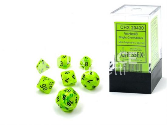 CHX 20430 - SET 7 DADI POLIEDRICI MINI VORTEX BRIGHT - GREEN/BLACK
