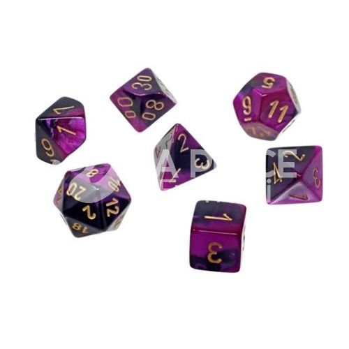 CHX 20640 - SET 7 DADI POLIEDRICI MINI GEMINI - BLACK-PURPLE/GOLD